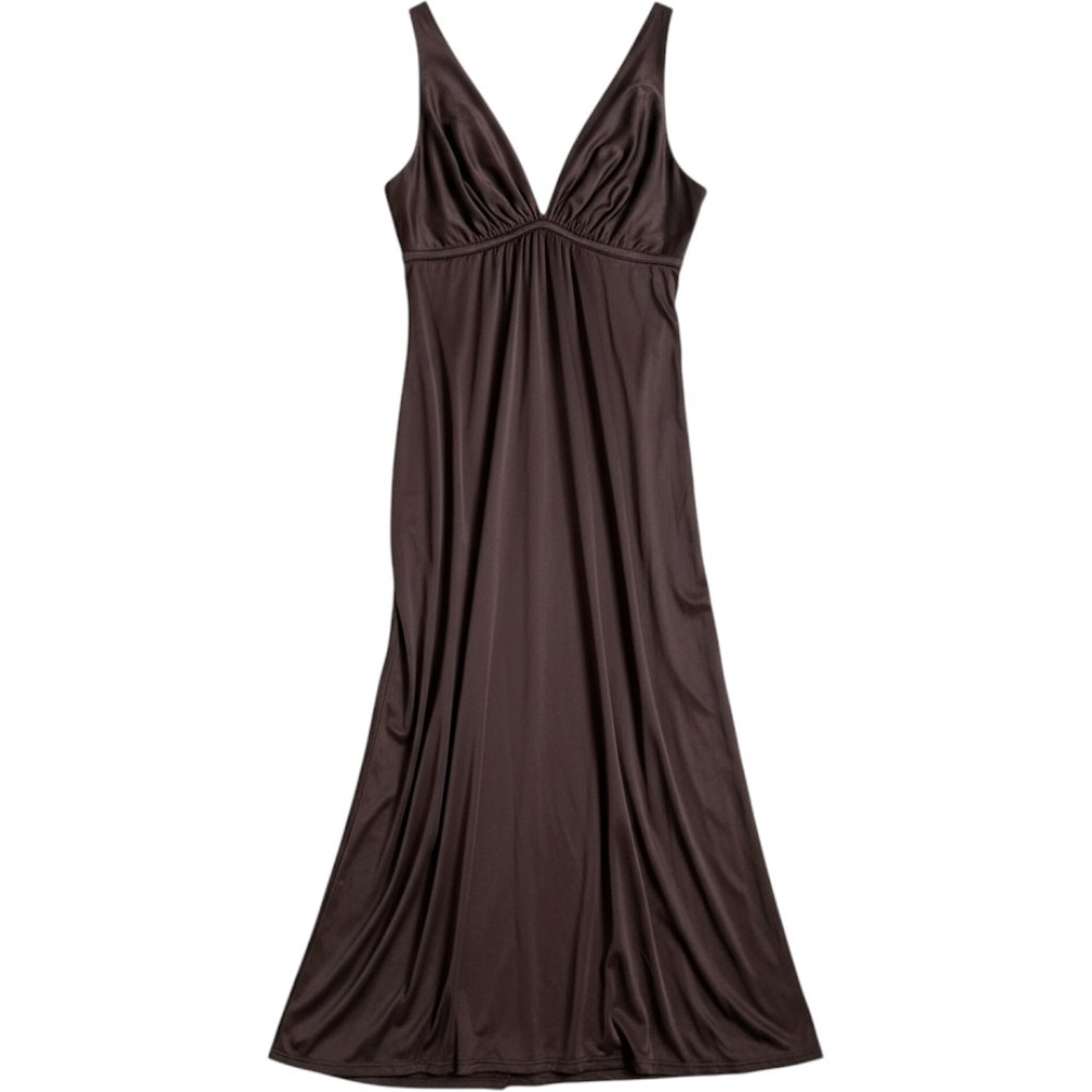Natori Maxi Dress M Chocolate Brown Empire Waist V-Neck Sleeveless Old Money